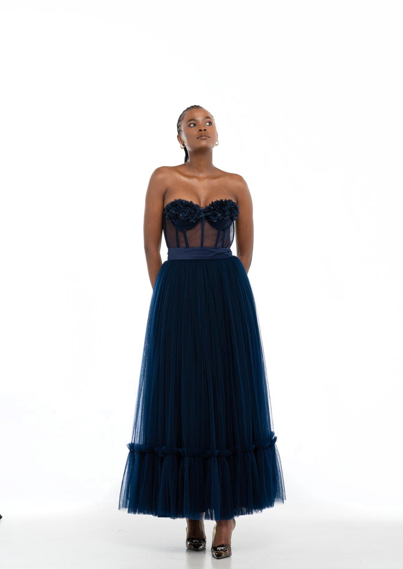 Les Fleurs Corset Dress (Navy Blue)