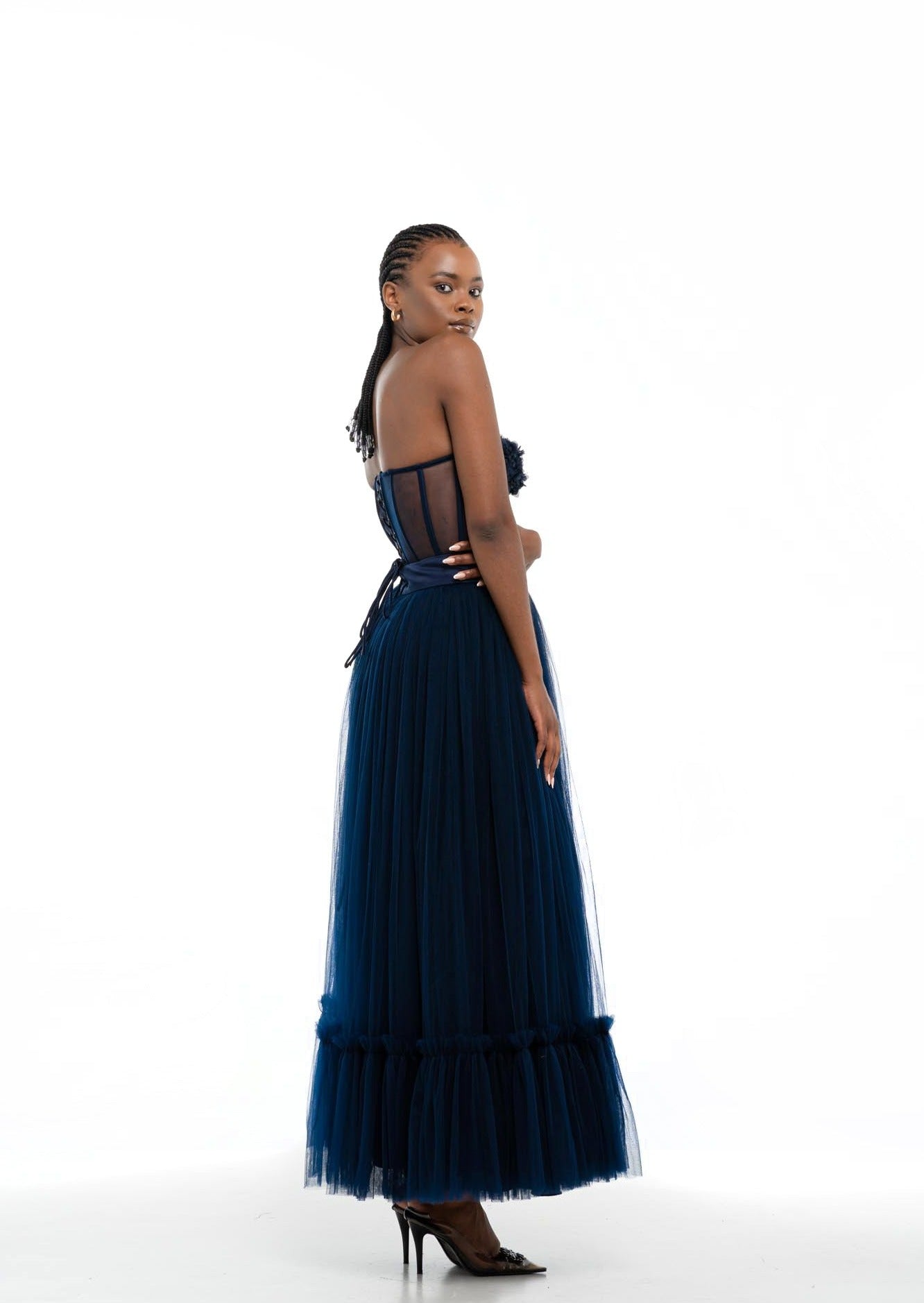 Les Fleurs Corset Dress (Navy Blue)