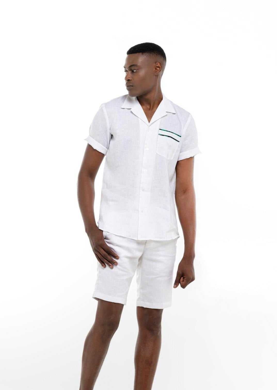 Organic Linen Cuban Collar Set (white)