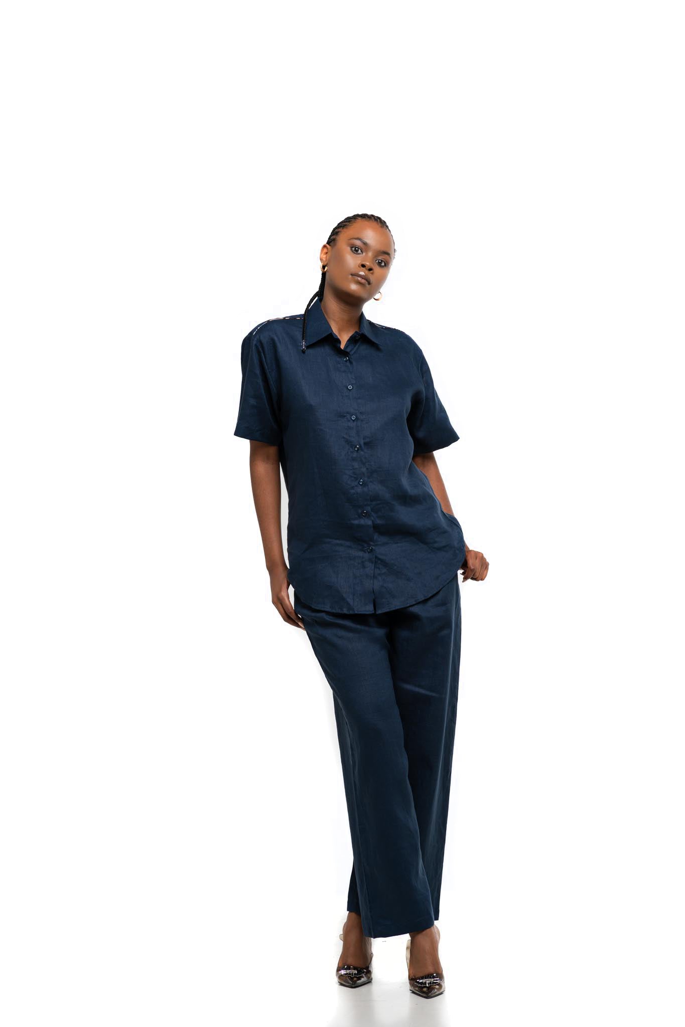 Organic Linen Set (Navy Blue)