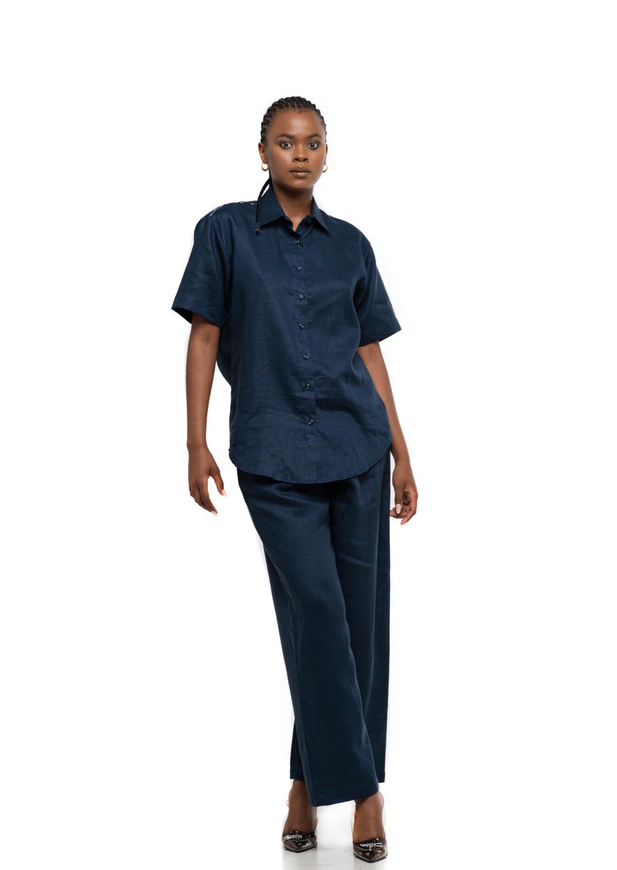 Organic Linen Set (Navy Blue)
