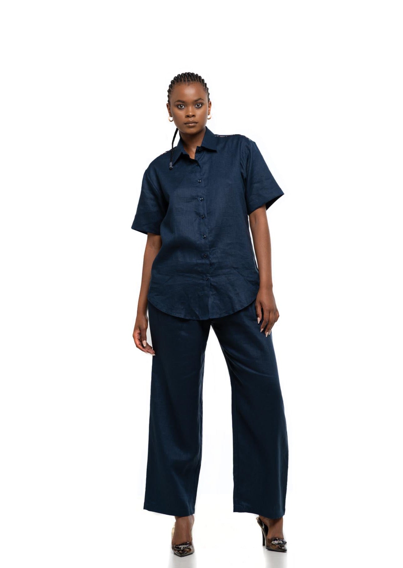 Organic Linen Set (Navy Blue)