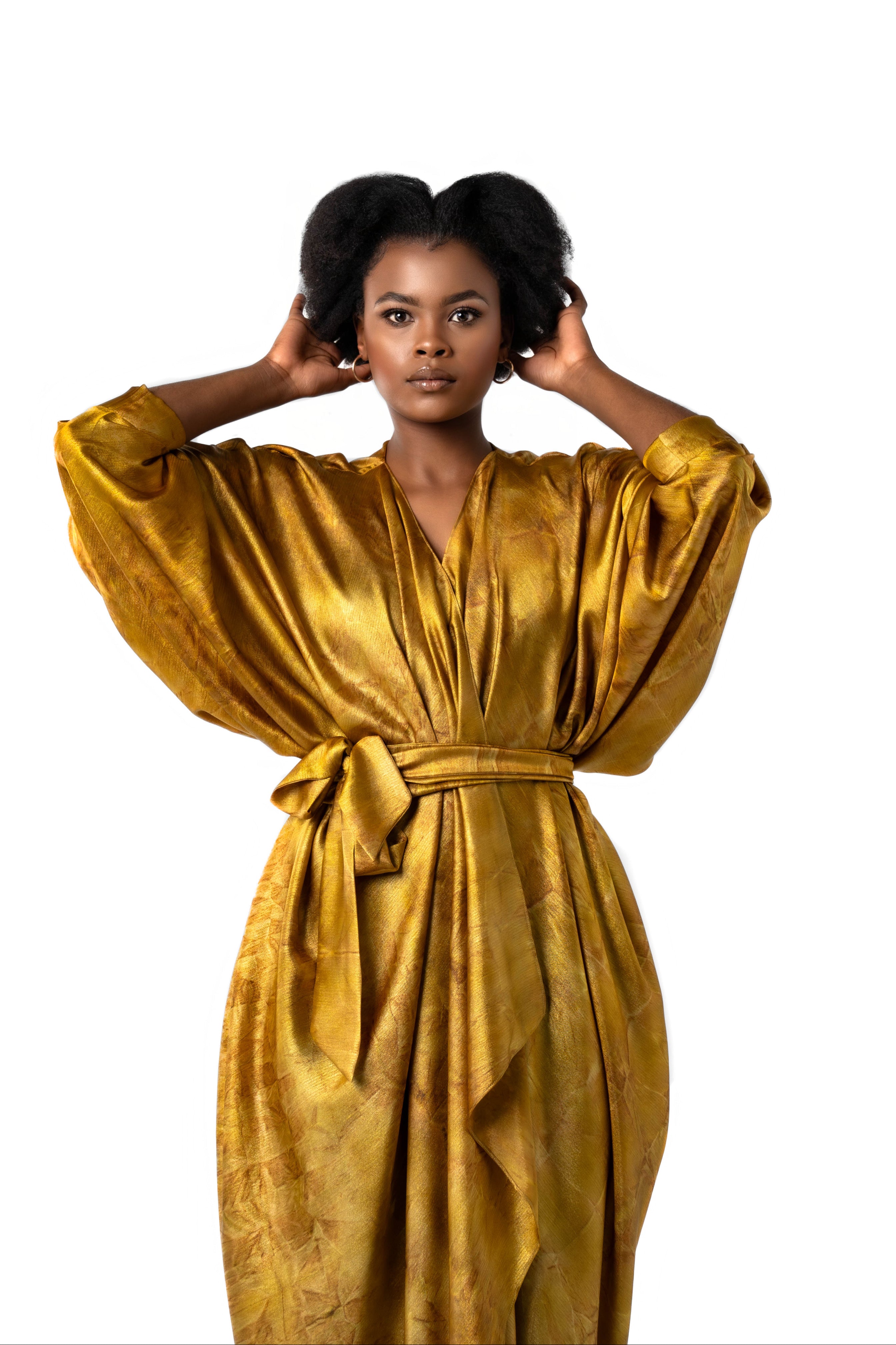 Silky Kimono/Wrap Dress (Gold)