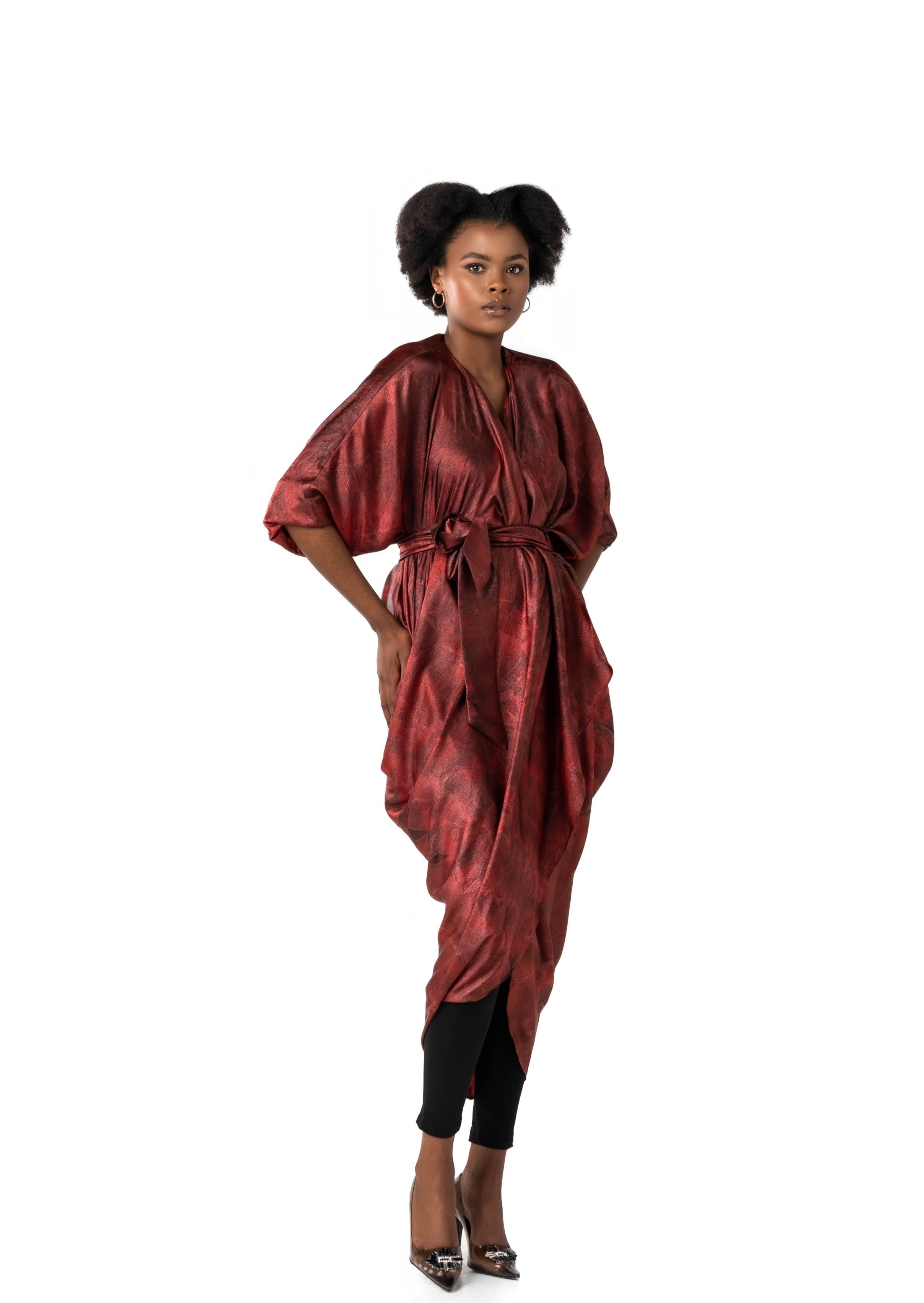 Silky Kimono/Wrap Dress (Burgundy)