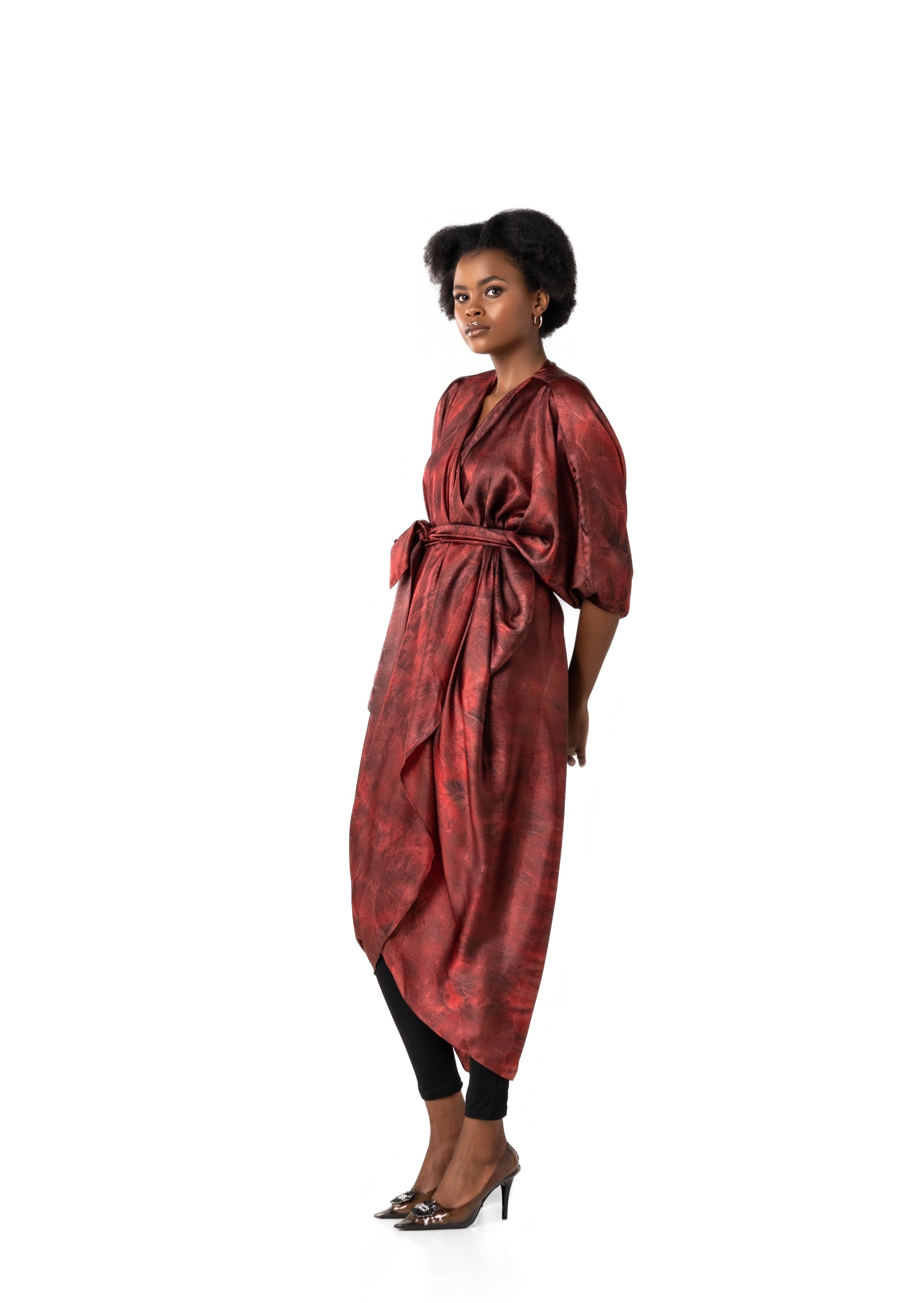 Silky Kimono/Wrap Dress (Burgundy)