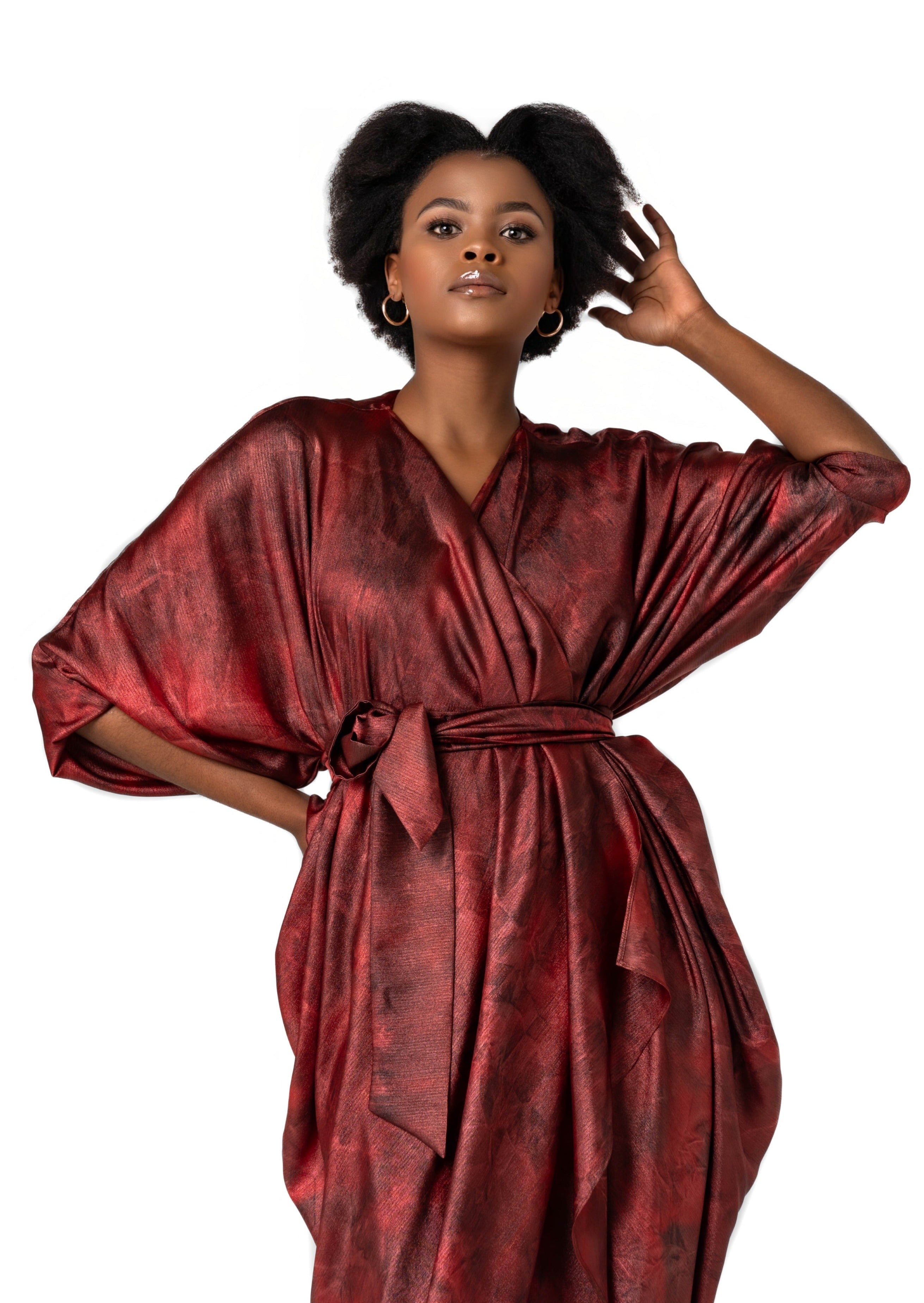 Silky Kimono/Wrap Dress (Burgundy)